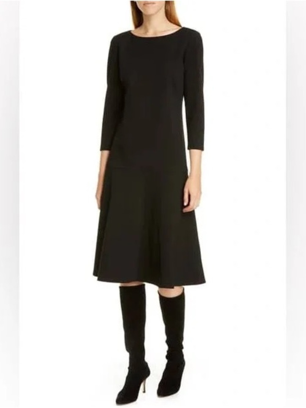 Lafayette 148 New York Black Martha Punto Milano Drop Waist Casual Dress XS